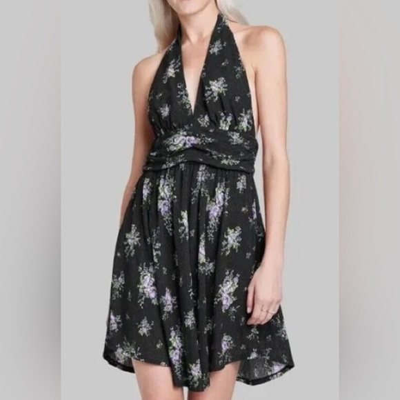 {NWOT} WILD FABLE Black Floral Halter Dress - Picture 1 of 4
